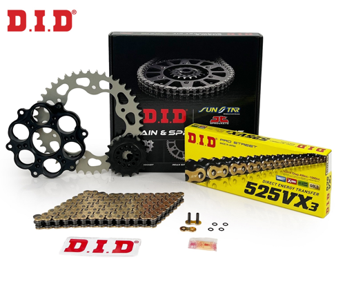 ZİNCİR DİŞLİ SETİ DUCATI EVO (848 cc)  (2011-2013) / DUCATI / EVO / 848cc / ZİNCİR: DID-525VX3 (Gold)-98 / ÖN-ARKA DİŞLİ