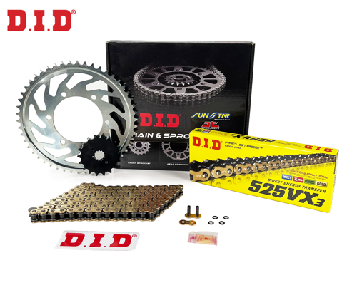 ZİNCİR DİŞLİ SETİ SUZUKI GSR (600 cc)  (2006-2009) / SUZUKI / GSR 600 / 600cc / ZİNCİR: DID-525VX3 (Gold)-114 / ÖN DİŞLİ