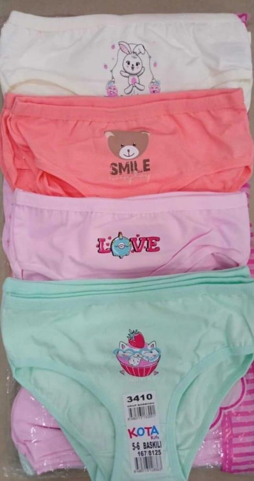 3410 KIZ ÇOCUK RENKLİ BASKILI SLİP KÜLOT 6 ADET