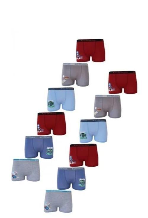 1005 ERKEK ÇOCUK RENKLİ BASKILI BOXER 12 ADET