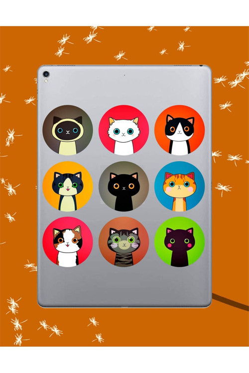 9Lu Cat Sticker Seti | Laptop Ajanda Notebook Tablet Telefon Defter Etiket Bullet Journal