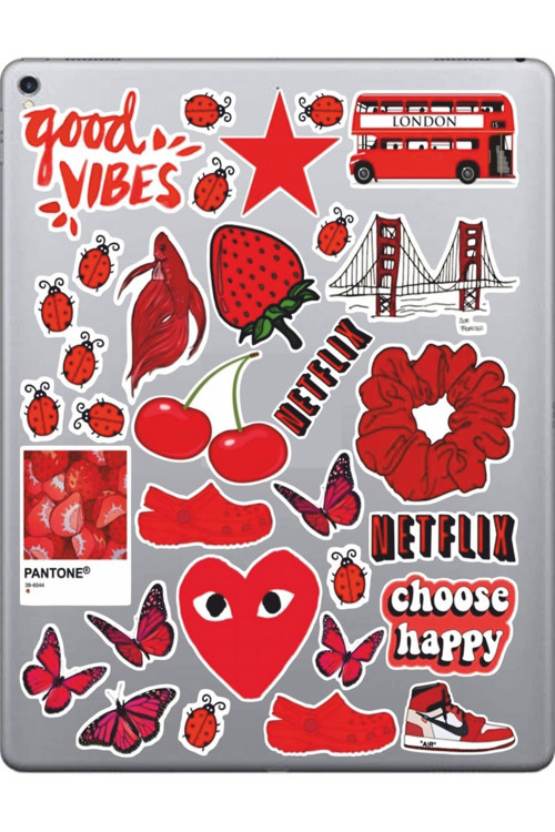 Kırmızı Temalı Sticker Seti | Laptop Ajanda Pc Tablet Telefon Defter Etiket Bullet Journal