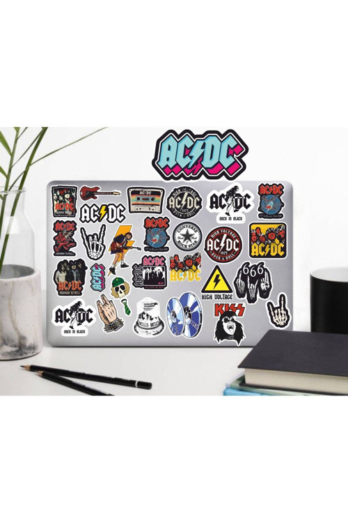 Ac Dc Rock Sticker Seti | Laptop Ajanda Notebook Tablet Telefon Defter Etiket Bullet Journal