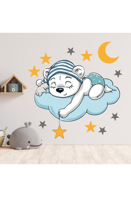Bulut Üzerinde Uyuyan Ayı Duvar Sticker 56X60 Cm