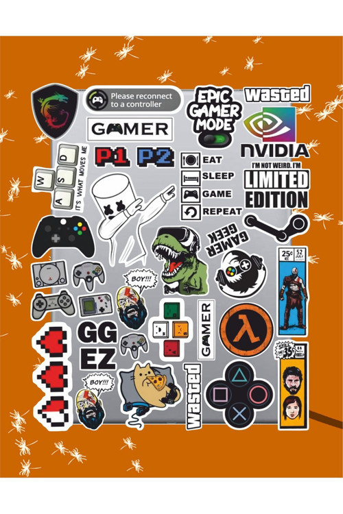 Gamer Oyuncu Sticker Seti | Laptop Ajanda Pc Tablet Telefon Defter Etiket Bullet Journal