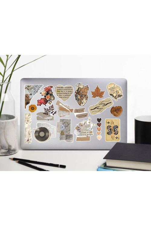 Vintager Temalı Seri 2 Sticker Seti | Laptop Ajanda Pc Tablet Telefon Defter Etiket Bullet Journal