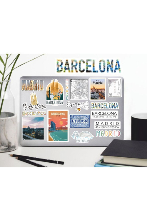 İspanya - Madrid Sticker Seti | Laptop Ajanda Pc Tablet Telefon Defter Etiket Bullet Journal