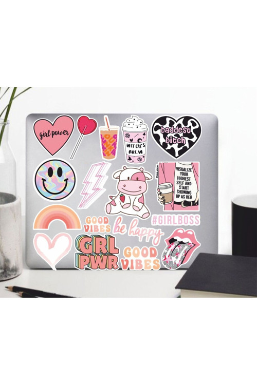 Girl Pink Sticker Seti | Laptop Ajanda Pc Tablet Telefon Defter Etiket Bullet Journal