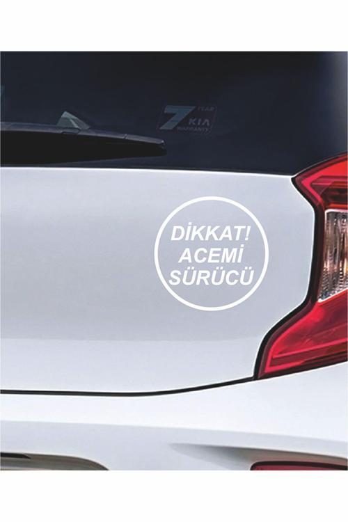 Dikkat Acemi Sürücü Araç, Araba, Oto, Motorsiklet, Kask, Laptop, Cam Sticker 12X12 Cm