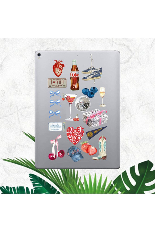 Hediyene Bak Blue Vintage Retro Sticker Seti, Çıkartma, Ajanda Bujo Scrapbook Kolaj Etiket Bullet Journal