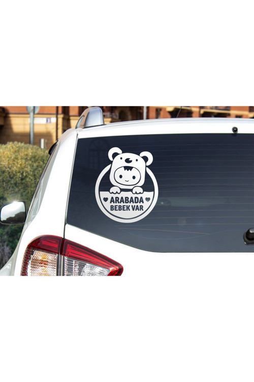 Arabada Bebek Var Ayıcıklı Araç, Araba, Oto, Motorsiklet, Kask, Laptop, Cam Sticker 24X28 Cm