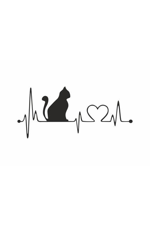 Hediyene Bak Kedi Kalp Ritmi Araç, Araba, Oto, Motorsiklet, Kask, Laptop, Cam Sticker 20X9 Cm