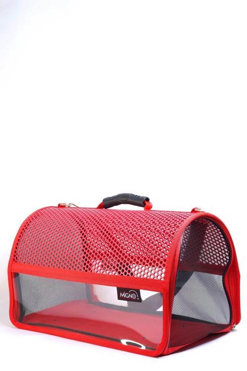 Flybag Voyager Fileli-Şeffaf Model Kedi Köpek Taşıma Çantaları - Kırmızı