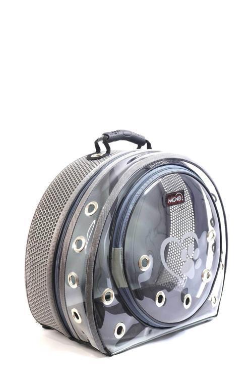 Kedi Köpek Gri Fileli-Şeffaf Astronot Taşıma Çantası