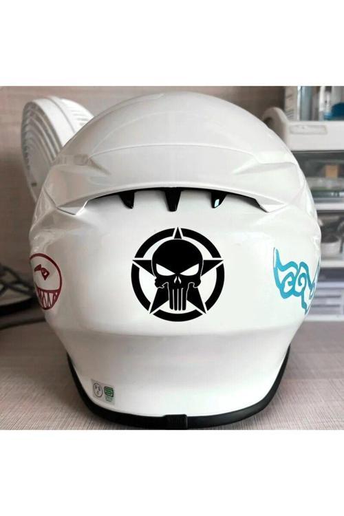 Beş Köşeli Yıldız Kafatası Araç, Araba, Oto, Motorsiklet, Kask, Laptop, Cam Sticker 14X14 Cm