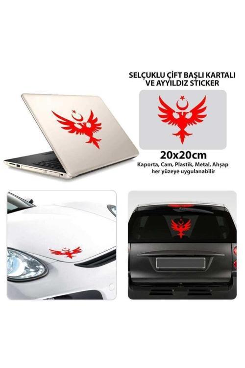 Çift Başlı Kartal Ay Yıldız Araç, Araba, Oto, Motorsiklet, Kask, Laptop, Cam Sticker 20X20 Cm