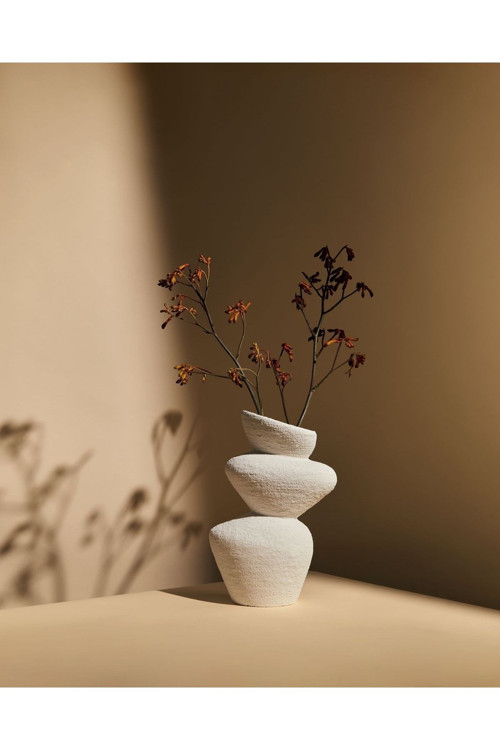 Stoneware Asimetrik Vazo Bej