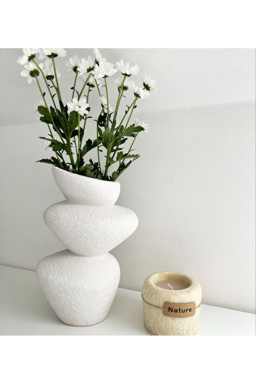 Stoneware Asimetrik Vazo Beyaz