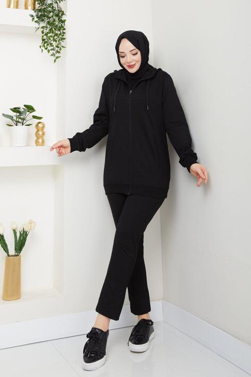 Kapüşonlu Fermuarlı Sweatshirt Takım