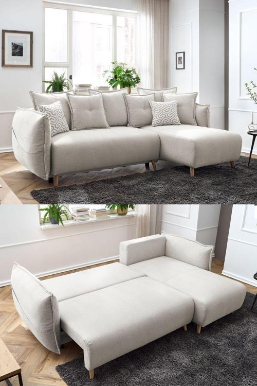 Puffy Sandıklı Köşe Koltuk Krem Sağ Köşe