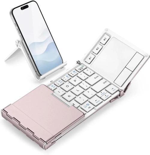 Hassas TouchPadli Katlanır Bluetooth Klavye Pink White