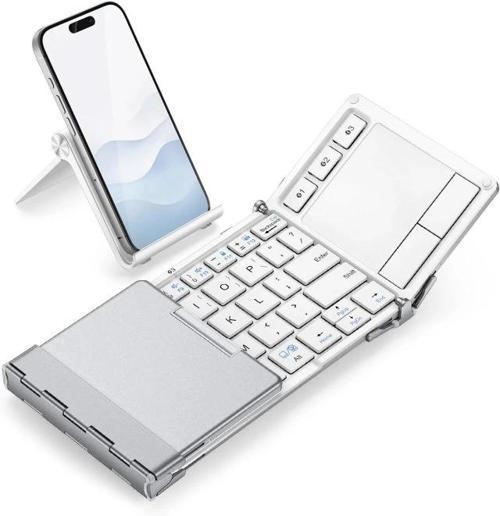 Hassas TouchPadli Katlanır Bluetooth Klavye Silver White