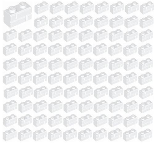 100 Adet LEGO 1x2 Beyaz Kale Tuğla Parçası - Yedek Parça