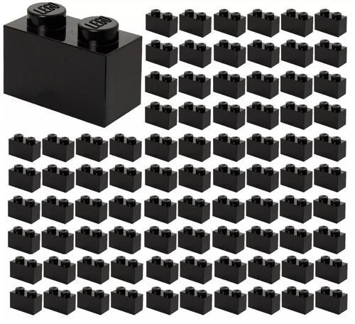 100 Adet LEGO 1x2 Düz Siyah Tuğla Parçası - Yedek Parça