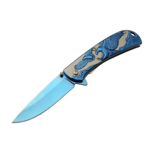 Kartal Çift Mavi 20 Cm Kamp / Outdoor Çakı 21cm - Yarı Otomatik, Kemerlikli, Kutulu