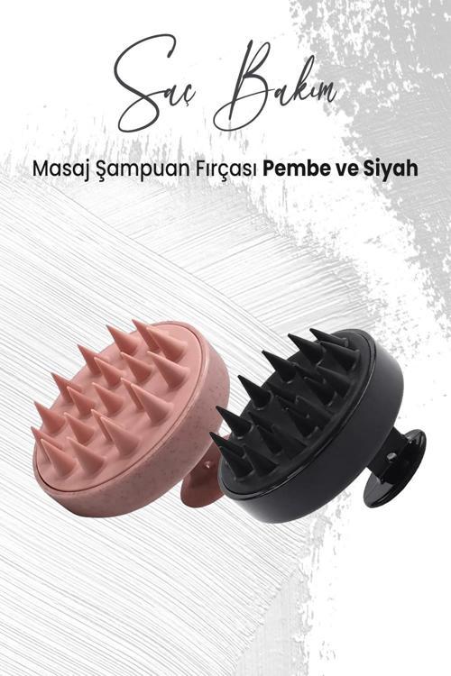 Yumuşak Silikonlu Masaj Şampuan Fırçası Pembe ve Siyah