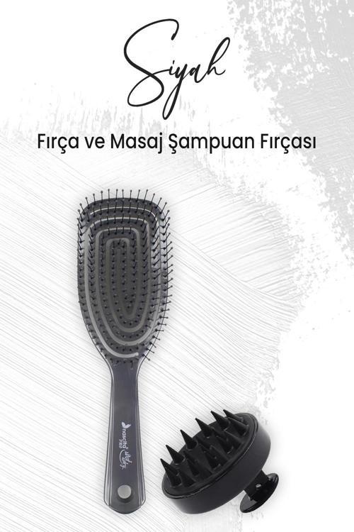 Yumuşak Silikonlu Masaj Şampuan Fırçası Siyah ve Üç Boyutlu Fırça Koyu Gri