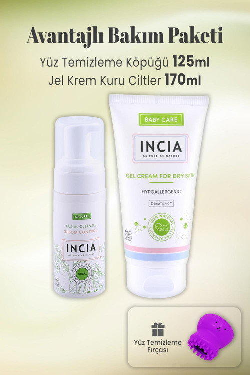 Incia Yüz Temizleme Köpüğü Yağlı Cilt 125 ml, Jel Krem Kuru Cilt 170 ml ve Ahtapot Mor