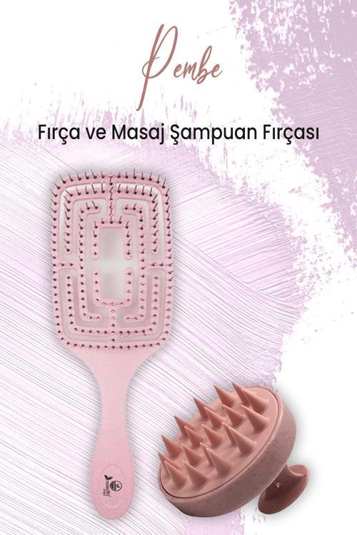 Yumuşak Silikonlu Masaj Şampuan Fırçası Pembe ve Vegan Saç Fırçası Toz Pembe 5860
