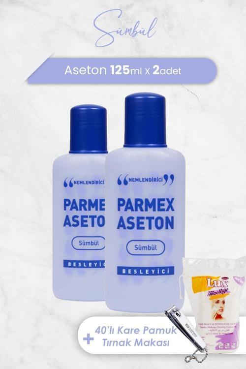 Aseton Sümbül Mor 125 ml x 2 Adet, Kare Pamuk 40'lı ve Tırnak Makası