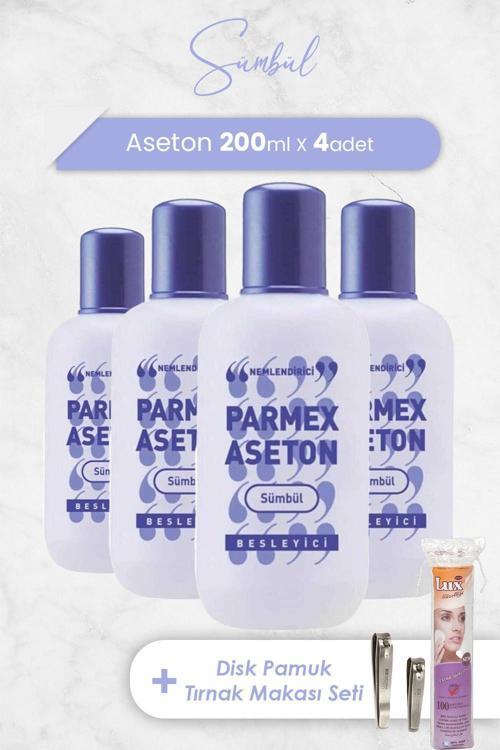 Aseton Sümbül Mor 200 ml x 4 Adet, Disk Makyaj Pamuğu 100'lü ve Tırnak Makası Seti