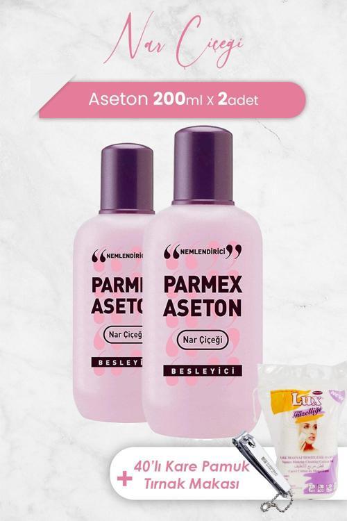 Pembe Nar Çiçeği Aseton 200 ml x 2 Adet, Kare Pamuk 40' lı ve Tırnak Makası
