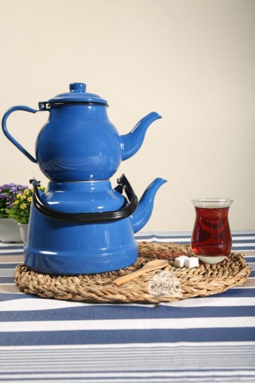 Emaye Mavi Çaydanlık Takımı Lüks Nostalji Koleksiyonu 1,1 / 2,5 L