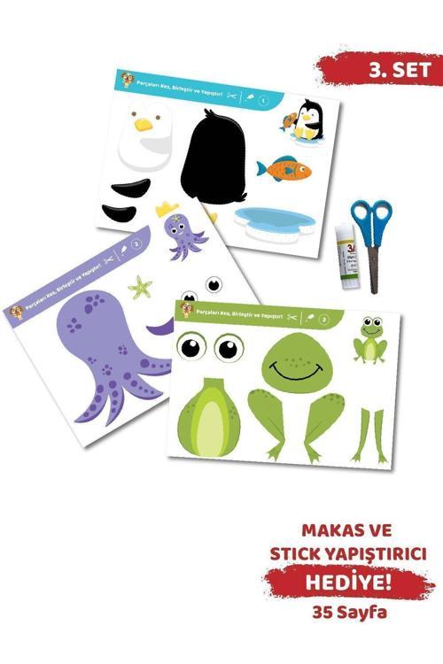 Minipoi Minipoi Kes-Yapıştır-Oyna Makaslı Eğitici Aktivite Seti-3, Okul Öncesi Makaslı Etkinlik Seti-3
