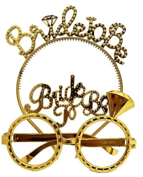Çocuk BrideToBeYazılıTaçveBrideToBeYazılıGözlükSetiAltınRenk