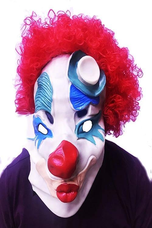 Çocuk Kırmızı Renk Afro Bonus Peruklu Palyaço Lateks Et Maske