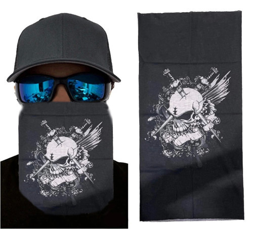 Çocuk Siyah Renk Üzeri Likralı Beyaz Kafatası Kuru Kafa Baskılı Baf Buff Bandana 25x48 cm