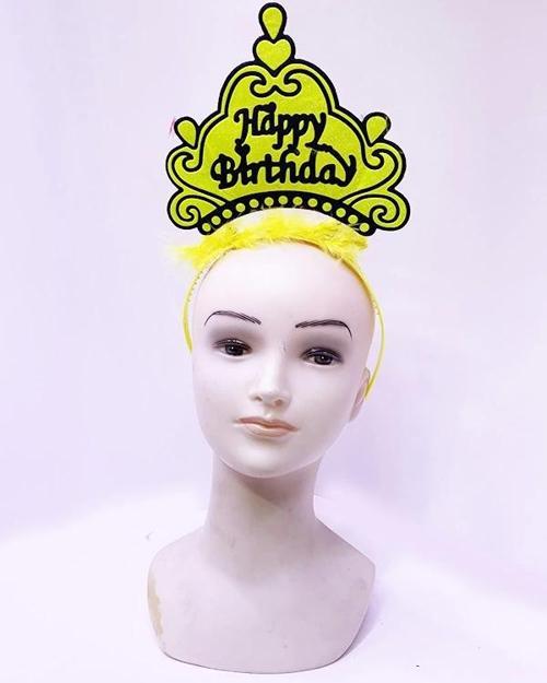 Çocuk Happy Birthday Neon Sarı Renk Doğum Günü Tacı 24x15 cm
