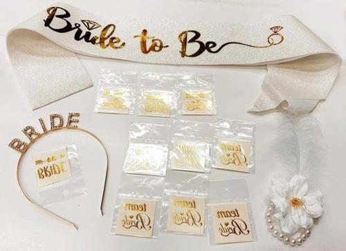 Çocuk Altın Renk Bride Partisi Taç Kuşak Dövme Bileklik Seti Full 13 Parça