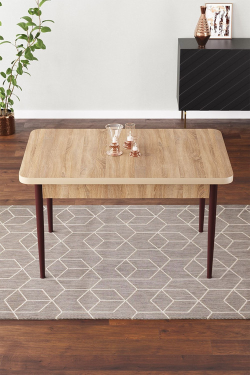 Pista 70X110 Mdf Meşe Masa Ahşap Ayaklı Sabit Üst Kalite Mutfak Masası