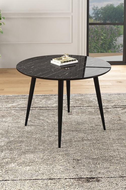 Linya Yuvarlak 90X90 Ahşap Ayak Mdf Mutfak Tekli Yemek Masası