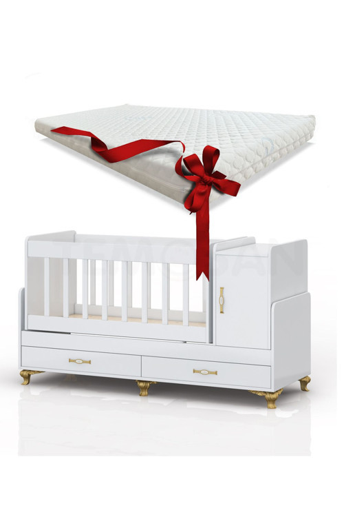 Anne Yanı, Sallanır, Büyüyen Bebek Beşiği, Yataklı, Kapaklı, Çekmeceli 60 X 120 Altın
