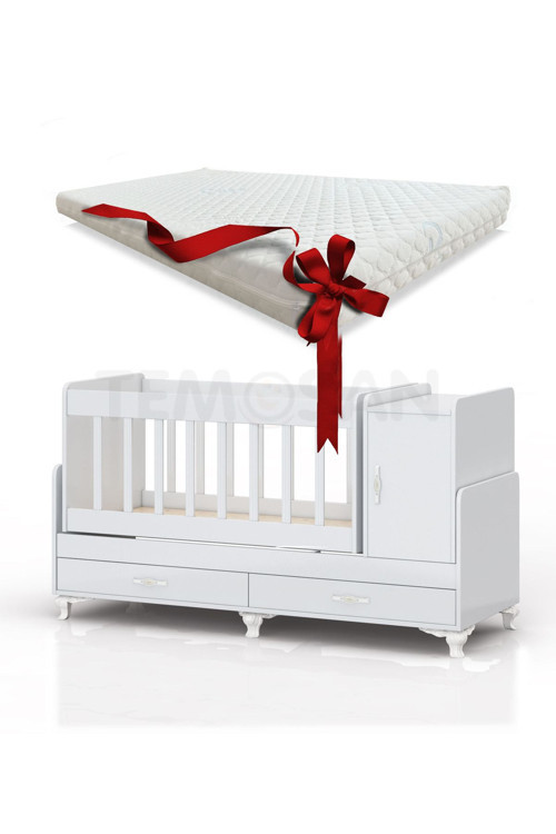 Anne Yanı, Sallanır, Büyüyen Bebek Beşiği, Yataklı, Kapaklı, Çekmeceli 60 X 120 Beyaz