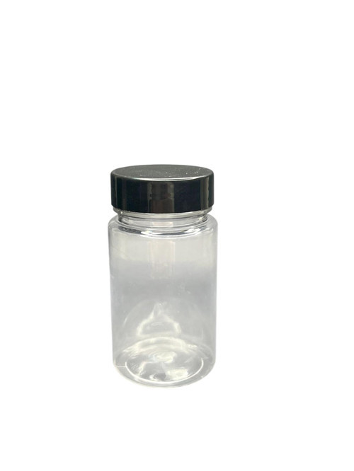 150ml şeffaf tablet şişesi siyah kapak, 12 adet, tablet şişesi, ecza şişesi, kozmetik şişe