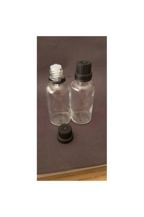 50cc Şeffaf Cam Şişe, Tıpalı Kapak, Içten Damlalıklı,50 Adet