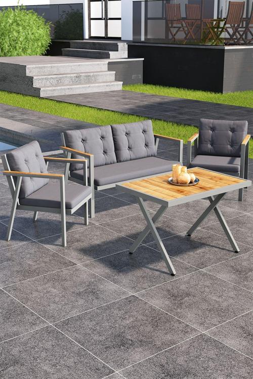 Sierra 2+1+1 Metal İskeletli Suya Dayanıklı Minderli Bahçe Balkon Mobilya Takımı